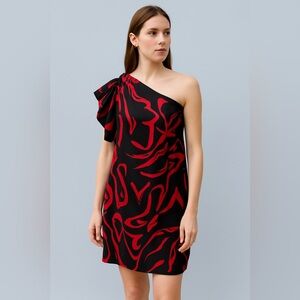 Rachel Roy One Shoulder Black Red Cocktail Party Dress Size 0